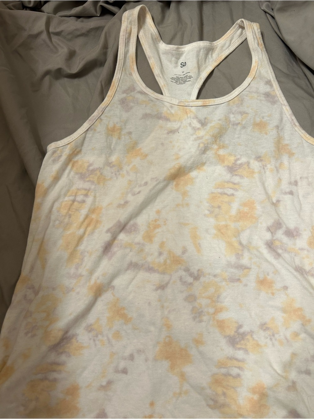 SO Cream Tie-Dye Racerback Tank with Yellow and Light Purple Accents